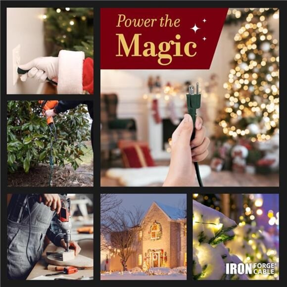 5 Pack Outdoor Extension Cord 10 ft, 16/3 SJTW Weatherproof Green Extension Cord - Picture 5 of 7